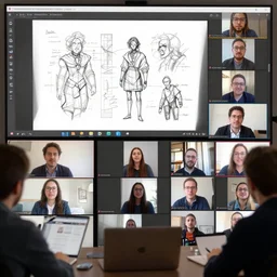 zeta cohort collaborating in a virtual meeting, trending on artstation, concept art, incredible powerpoint skills