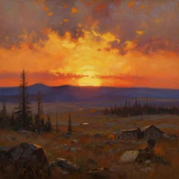 a post apocalyptic colorado landscape after a nuclear war, beautiful radioactive sunset lighting, beautiful painting, fallout 7 6, painted by albert bierstadt