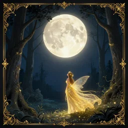 fantasy book cover, full moon, fantasy forest landscape, gorgeous fairy looking at the moon, golden elements, fantasy magic, dark light night, intricate, 8 k, uhd, hugh resolution, elegant, sharp focus, illustration, highly detailed, digital painting, concept art, matte, art by wlop and artgerm, unsplash, masterpiece