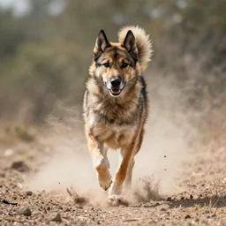 award winning wildlife photography, a Swedish vallhund, high midair shot, running towards the camera, straight shot, high shutter speed, dust and sand in the air, wildlife photography by Paul Nicklen, shot by Joel Sartore, Skye Meaker, national geographic, perfect lighting, blurry background, bokeh