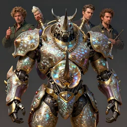 nacreous shell anthropomorphic warrior rhino beetle mecha. mathias kollros mark winters villeneuve lie setiawan lius lasahido manuel castanon. portrait vivid intricate vibrant elaborate inks unreal engine render.