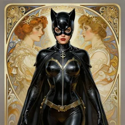 symmetry!! catwoman, intricate, elegant, highly detailed, my rendition, digital painting, artstation, concept art, smooth, sharp focus, illustration, art by artgerm and greg rutkowski and alphonse mucha