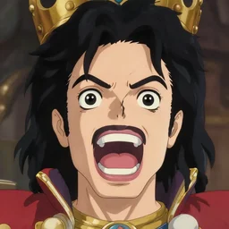 centered!! macro head portrait of medieval yelling king michael jackson, artstation, detailed cartoon, elegant, digital painting, concept art, smooth, sharp focus, illustration, ghibli, makoto shinkai, don bluth, fujita goro, jean giraud, akihiko yoshida, tom whalen 8 k