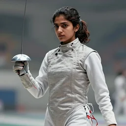 young pakistani woman fencer, strong, muscular, wearing a kurta, holding an epee, digital portrait by greg rutkowski, intricate, soft focus, highly detailed, cinematic, epic, artstation