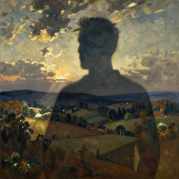 figure with scenery. painting by rudolf hausner