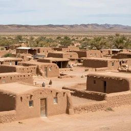 a village of mud and bricks houses, adobe houses, in the arizona desert. Trending on 500px