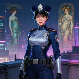 portrait futuristic mercury police uniform female, at future neon light rooftop, ssci - fi and fantasy, intricate and very very beautiful and elegant, highly detailed, digital painting, artstation, concept art, smooth and sharp focus, illustration, art by tan zi and ayanamikodon and alphonse mucha and wlop