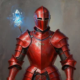 rococo style painting of crimson full plate armor with azure lining worn by elven king, helmet, magic, crystal, 8 k, artstation trending, masterwork