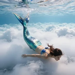 “giant mermaid swimming through the clouds”