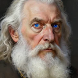 old emperor, vivid blue eyes, bushy white beard, digital painting, lots of details, extremely detailed, 4 k, intricate, brush strokes, mark arian, artgerm, bastien lecouffe - deharme