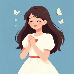 illustration for a love wish card, a beautiful smiling young lady in love wearing a cute dress with a red heart, butterflies flying around her, clean cel shaded vector art, shutterstock, behance hd by lois van baarle, artgerm, helen huang, by makoto shinkai and ilya kuvshinov, rossdraws, illustration, art by ilya kuv