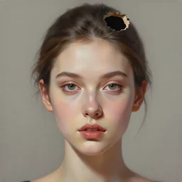 painting of a beautiful woman's face with a hole in her head, digital art