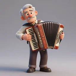 an old man wearing a cylinder, he has an accordion neck and a very hunched back, 4K 3D render, stylized