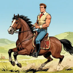 terminator arnold schwarzenegger riding a horse lucky luke comics maurice de bevere n - 4