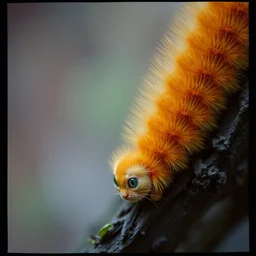 orange cat caterpillar, kodak photo, muted colors, depth of field