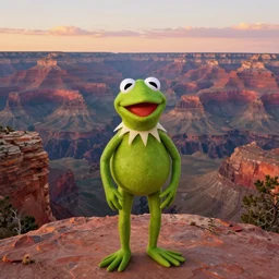 romantic painting, wide shot of kermit the frog standing in front of a the grand canyon at sunrise, highly detailed, sublime, hyperrealistic, painted by caspar david friedrich and albert bierstadt, trending on artstation 8 k