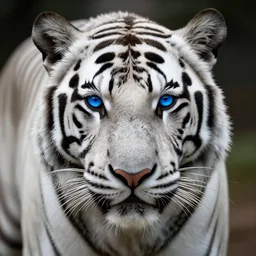 realistic photo portrait of a white tiger | blue eyes | colorful blue eyes | cinematic photo | cinematic shot | epic | 8k resolution | realistic | hyperrealistic