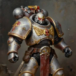 an oil painting of heavily armoured warhammer chaos warrior