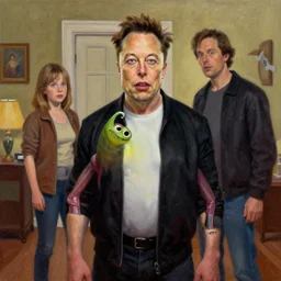 realistic portrait beautiful painting from scene of home alone 2 when elon musk mutate into a beets mutant. horror, created by thomas kinkade and michaelangelo,.