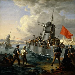 naval battle at the port of algiers, 1 8 1 6, by rembrandt, painting