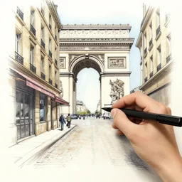 hand drawing sketch of an old street in paris