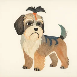 tlingit haida lithograph, portrait of havanese dog, simplified forms, multiple colors, print by tristan - wolf reg davidson clifton guthrie maynard johnny jr.