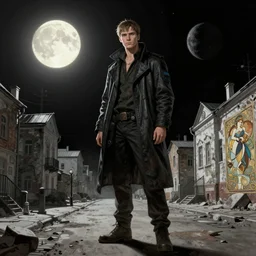 A cyberpunk gopnik on the street of a Soviet slum on the moon, black sky and bright sun, Norilsk, sci-fi, fantasy, intricate, very very beautiful, by Evgeny Zubvkov, elegant, highly detailed, digital painting, artstation, concept art, smooth, sharp focus, illustration, art by artgerm and greg rutkowski and alphonse mucha