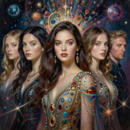 fantastic attractive beautiful women into ultra high resolution hyperspace with myriads of details, infinity variations of colours mass, mid shot, mark maggiori, bao phan, jeff dekal, jeff simpson, intricate details, hyperrealistic oil painting on canvas, deep depth field, hd, hdr, 4 k, 8 k