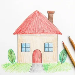 color pencil kids drawing of a house
