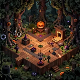 evil forest halloween themed isometric game level, with detailed wood, ambient lighting, toon shader, arnold maya render, artstation by miha rinne