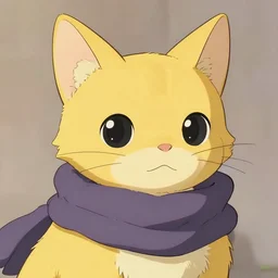 a portrait of an young anthropomorphic yellow cat/fox/dog hybrid wearing a scarf, character portrait by Ken Sugimori, by Aaron Miller, by Keren Katz, by Mary Jane Begin, featured on pixiv, furry art, commission for, soft colors, shiny eyes, studio ghibli