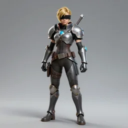 full body shot of 2B with a black blindfold as a Starcraft 2 commander, highly-detailed