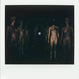 dark room filled with shadowy mannequins, horror, nightmare, terrifying, surreal, nightmare fuel, old polaroid, blurry, expired film, lost footage, found footage,