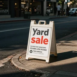 “photo of a yard sale sign on a street corner”