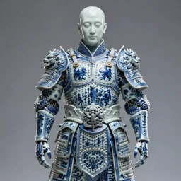 porcelain cyborg imperial armor, Chinese Ming dynasty Blue and white porcelain mid-15th century, diffuse lighting, fantasy, intricate, elegant, highly detailed, lifelike, photorealistic, digital painting, artstation, illustration, concept art, smooth, sharp focus, art by John Collier and Albert Aublet and Krenz Cushart and Artem Demura and Alphonse Mucha