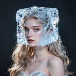 ice human with cube of ice instead of his head