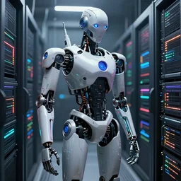 robot cyborg in data center concept art, trade on artstation, sharp focus, psychedelic, by yoshitaka amano, mark ryden, gloom, high contrast, peter mohrbacher, fantasy art, masterpiece, hyperrealism. subsurface scattering. octane render. weirdcore