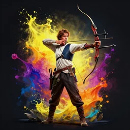 archery posing draw back splash art graphic design color splash high contrasting art, fantasy, highly detailed, art by greg rutkowski