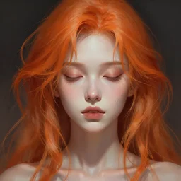 portrait of a young female human with orange hair and light skin closed eyes fantasy artwork epic detailed and intricate digital painting trending on artstation by wlop octane render