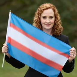 JK rowling holding a trans flag