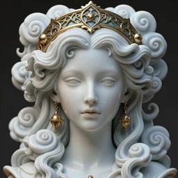 detailed realistic face portrait 5 0 mm octane render, artwork by james jean, chiara bautista, smooth polished matte porcelain, queen of futility, jean delville, art nouveau, james jean spiraling clouds, ornate metal gothic icon heavy patina, joy, delicate, enchanting, otherworldly, whimsical, ethereal, mythology, magical