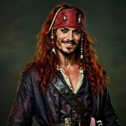 portrait painting of a 3 0 years old rugged masculine muscular male pirate flirtatious smirk long long hair soft hair flowing hair crimson hair upper body only chest hair long coat elegant rugged handsome unreal render cinematic lighting art 1 9 2 0 period drama by bussiere rutkowski andreas rocha