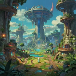 3 d solarpunk futuristic atlantis video game environment, studio ghibli colorshigh def, octane render