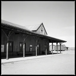 fine art photography of a old train station in the middle of nowhere, black and white photography 3 5 mm