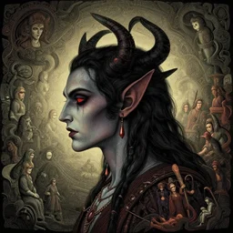 satan, highly detailed vfx side portrait, intricate detailed environment, global illumination, by james jean and moebius and artgerm and liam brazier and victo ngai and tristan eaton. detailed, vector art, digital illustration, concept art, 8 k, hdr