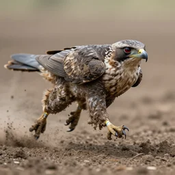 action photography, long shot, award winning macro photo of an ultra detailed muddy raptor running very fast on mud, dirt and dust, fast shutter speed, motion blur, tiny gaussian blur, highly detailed, highly intricate, depth of field, national geographic
