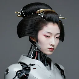 fine art portrait head shot minimal perfect geisha cyborg mech by ilm and bill sienkiewicz and emmanuel shiu, zaha hadid, simplified neo - futuristic tactical, posed feminine, studio, mamiya 6 5 mm photograph, iso 4 0 0, f / 5. 6, hyperrealism, studio lighting, high detail, sharp focus, trending artstation, cgsociety