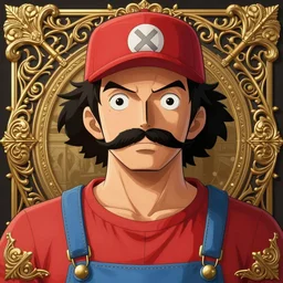 highly detailed vfx portrait of a man with a mustache wearing a red shirt, blue overalls, and a red cap, artstation, art by ufotable studios, digital illustration, ornate details,