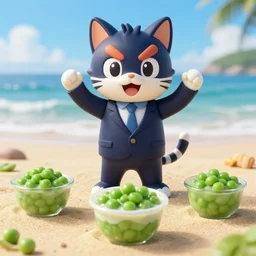 4 5 mm 1 9 9 7 cooking food photography of an corporate mascot at a beach summoning an anime demon mushy peas aspic catboy, photography by tyler mitchell johfra bosschart