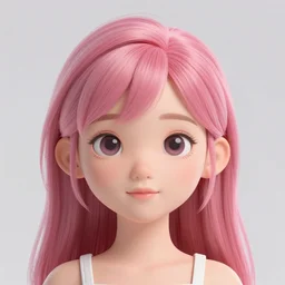 of a 2 d girl with 3 d oil pink hair realistic eyes with minimal features